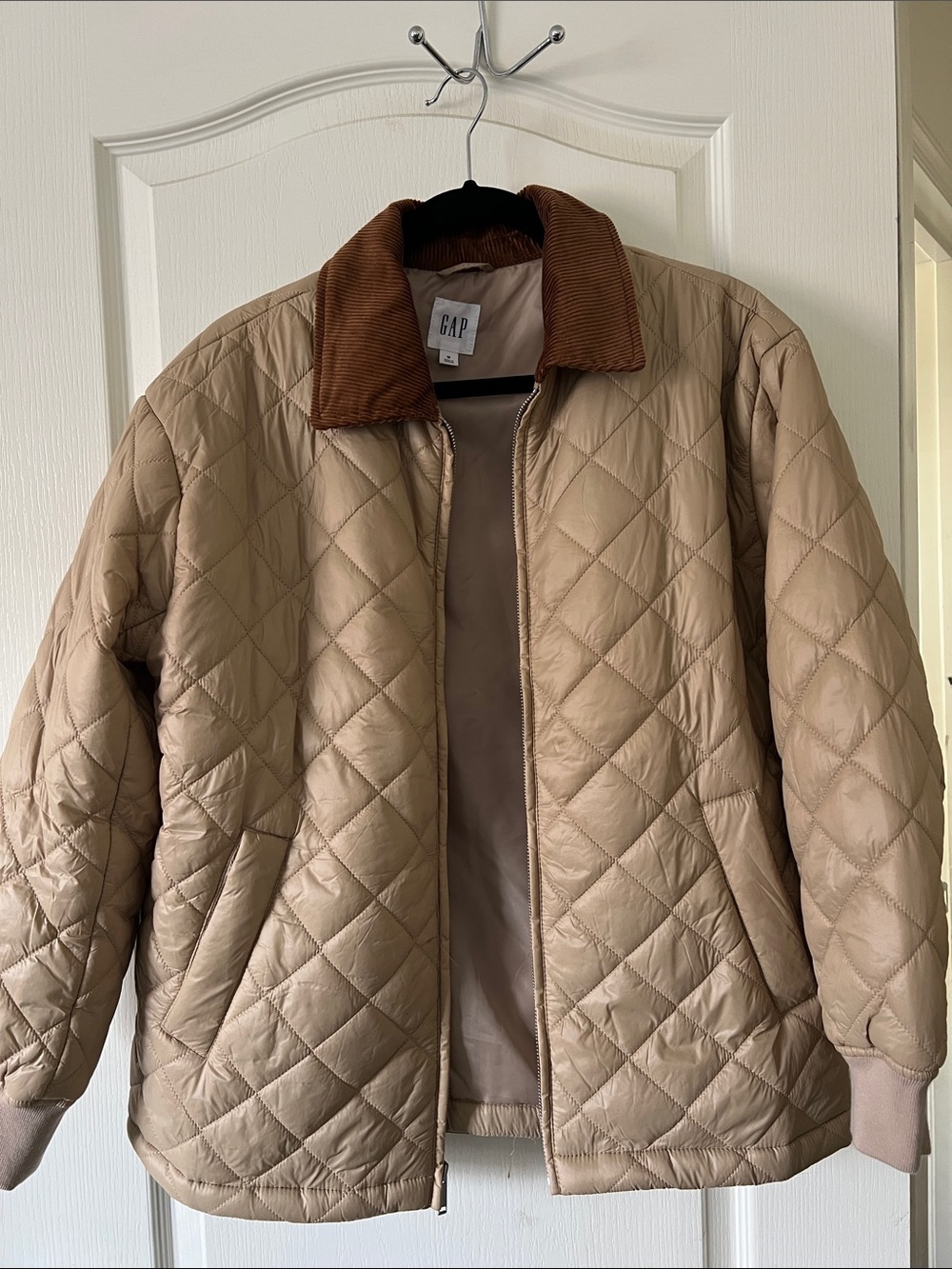 GAP Quilted Tan Jacket with Brown Corduroy Collar
